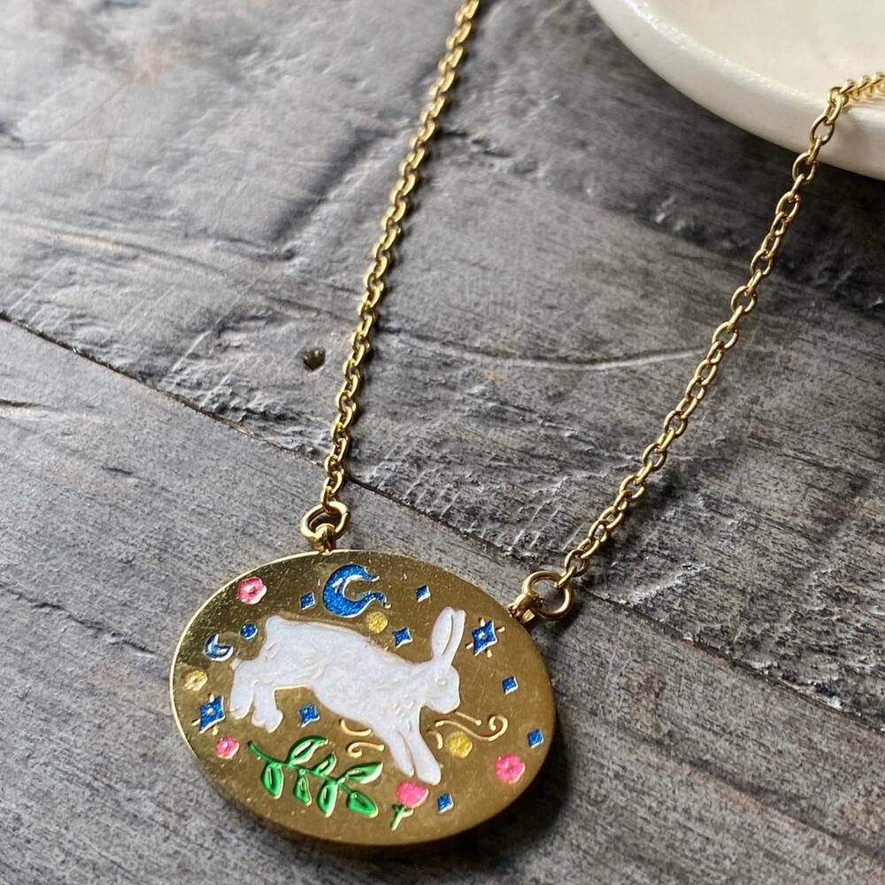 NEW White Rabbit Blue Moon Pendant Necklace